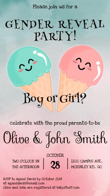 GENDER REVEAL | cute ice cream cartoon Instagram Story template